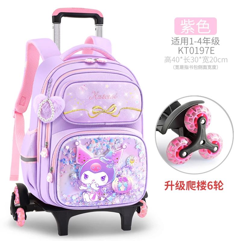 Miniso Cinnamoroll Hello Kitty Melody Kuromi Torba szkolna Uczniowie Dziewczynka Klasa 1-3 Dziecko Dziewczynki Koła podróżne Schody wspinaczkowe