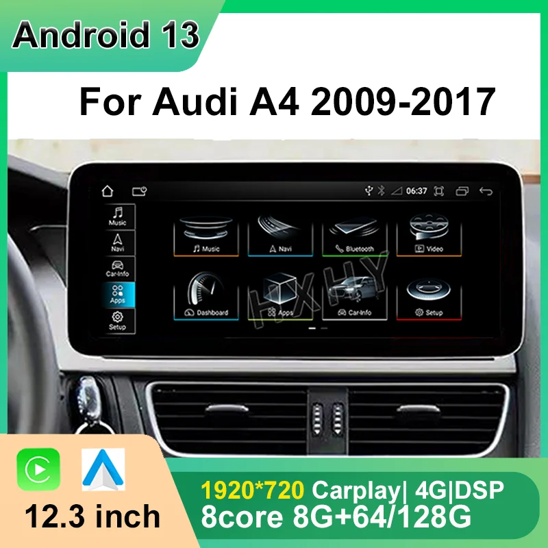 

10.25/12.3Inch Android 13 8+128G Auto Carplay Car Multimedia Stere Dvd Player Radio Gps Navigation For Audi A4 A5 A4L 2009-2017