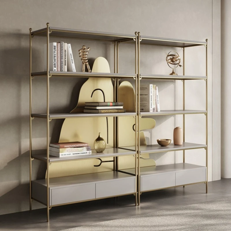 

Bookshelf Stainless Metal Office Modern Decorative Cabinet Shelf Simple Floor