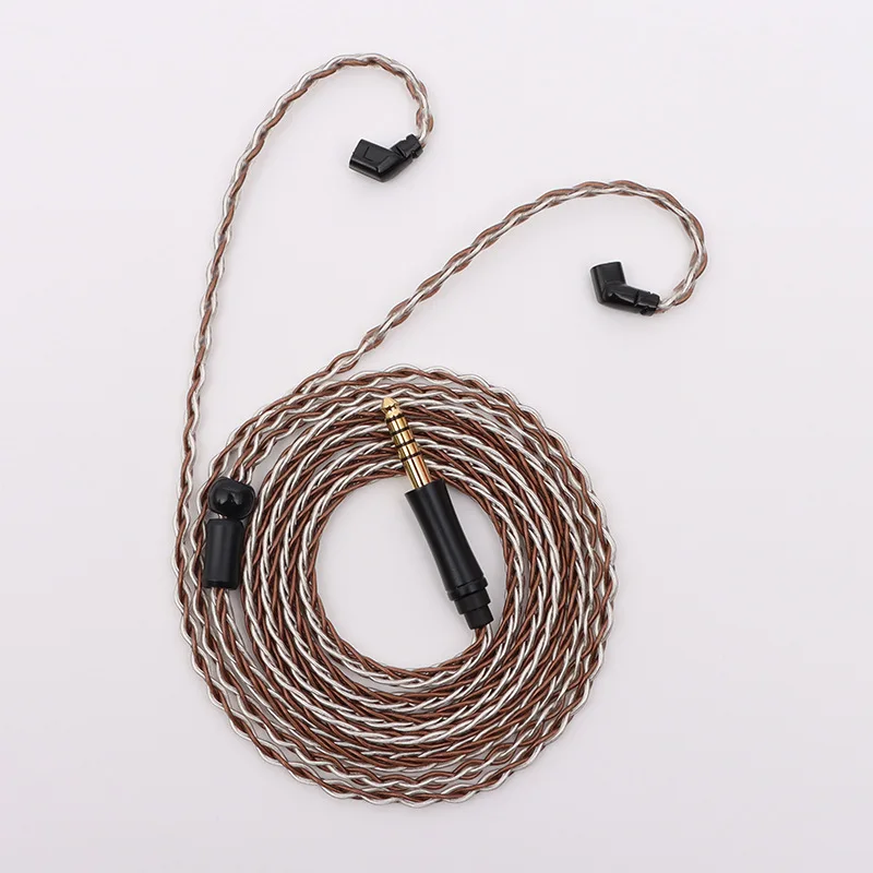 Cable de actualización de auriculares de tejido cruzado, 8 hebras, color marrón plateado, recto, Compatible con MMCX, TFZ, QDC, 2 pines