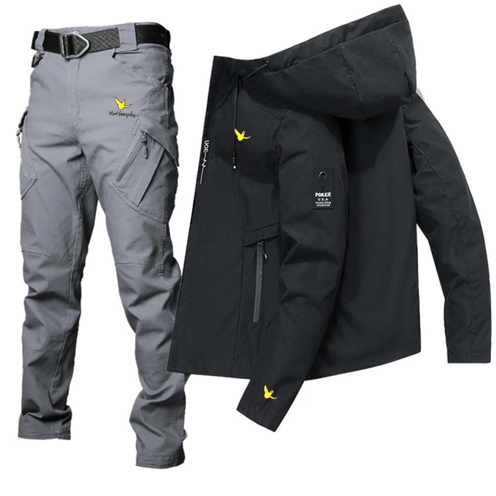 2024 New Tactical Sets Men Autumn Wear-resistant Jackets+Multi-pocket Cargo Pants 2 Pcs Suits Outdoor Training Fishing Set