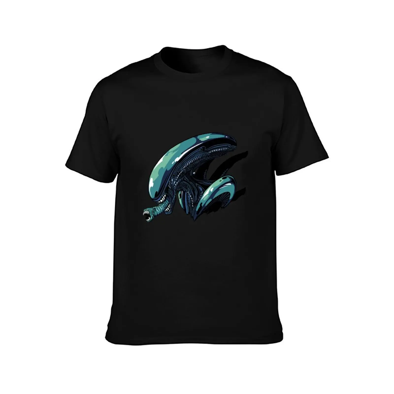 Xenomorph Bust T-Shirt, Summer Casual Cotton Tee, Oversized Streetwear Tops, Vintage Graphic Print, Loose Fit Short Sleeve