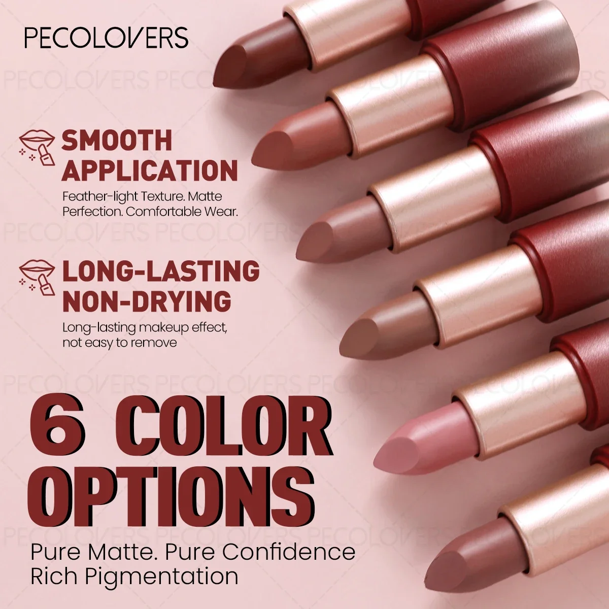 Pecolover Matte velvet lipstick- Non- stick cup lip gloss lipstick Waterproof,Smudge-Proof for All Skin Types