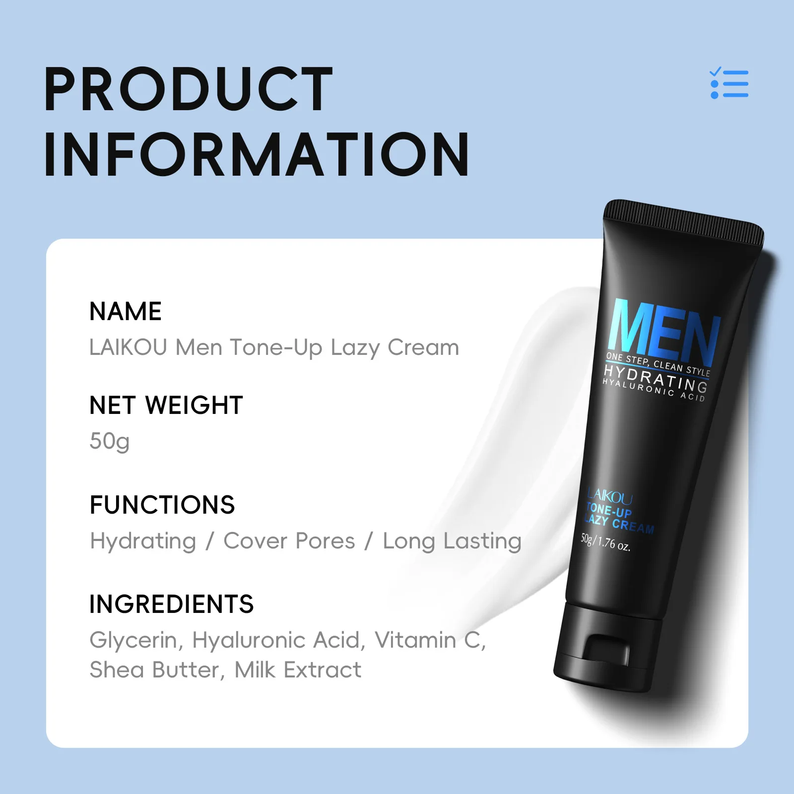 LAIKOU Men BB Cream Natural Whitening Revitalising Nourishing Brighten Cream  Face Foundation Tone Up Cream Lazy Concealer 50g