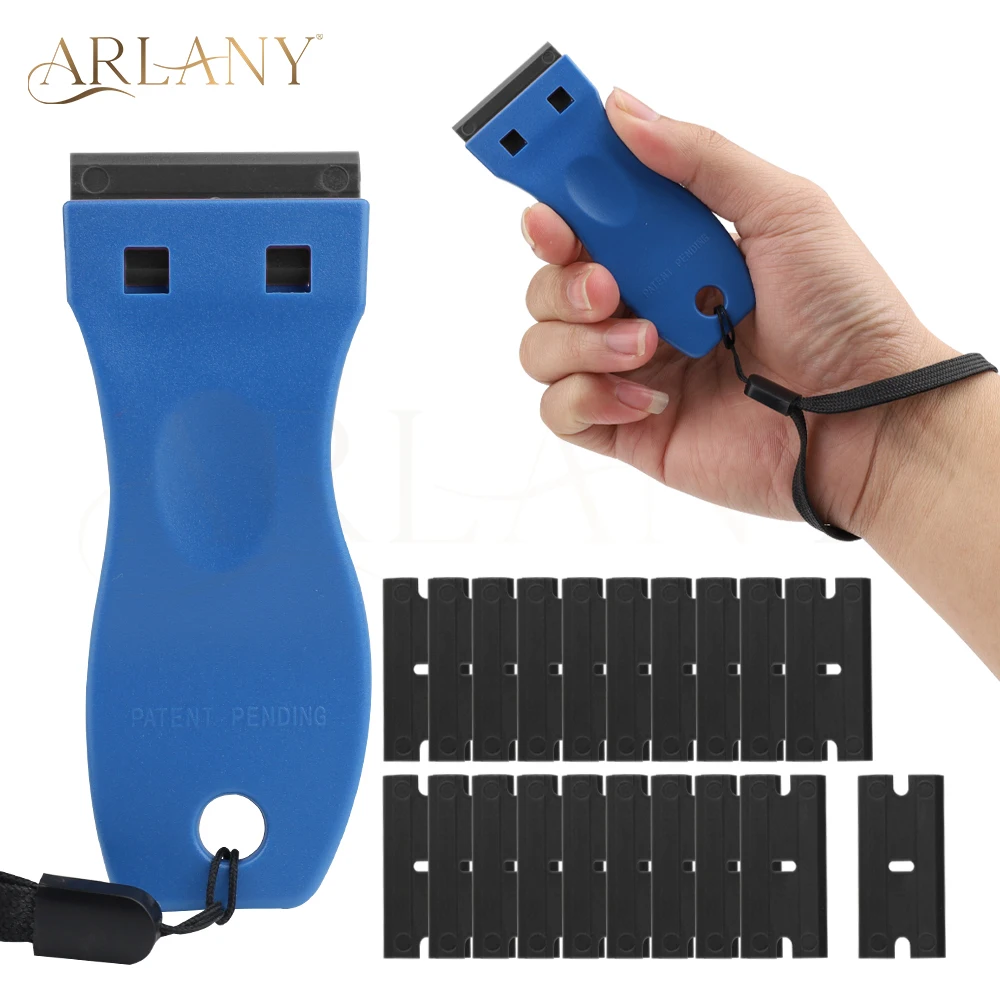 

ARLANY 2 Pcs Plastic Scraper Kit with 20 Razor Blades with Lanyard Plastic Razor Blade Scraper for Removing Labels