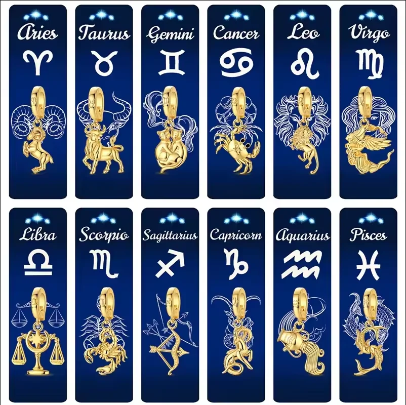 2026 New 925 Sterling Silver The Twelve Zodiac Signs Charms Beads Fit Original Pendant Bracelet Necklace Jewelry Birthday Gifts