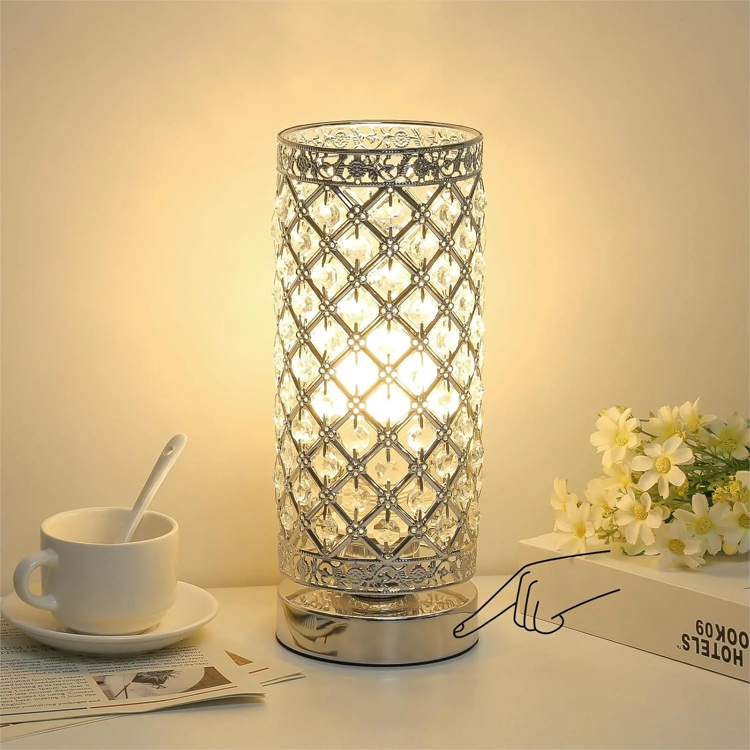 

Crystal Table Lamp Touch Control Dimmable Accent Desk Lamp Bedside Modern Night Light With Silver Lamp Shade For Living Room Bedroom Kitchen