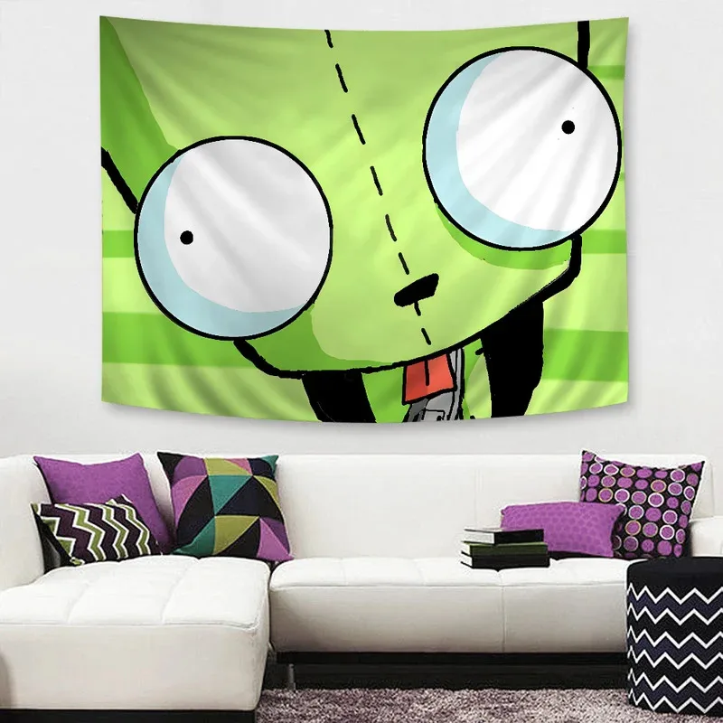 VIKAMA Invader Zim Tapestry Alien GIR Tarot Card Wall Hanging Cartoon Hippie Wall Art Game Room Dorm Home Decor - view 2