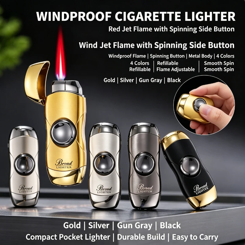 Windproof Red Flame Cigar Cigarette Lighter 2025 Fidget Spinner Butane Refillable Smoking Accessory
