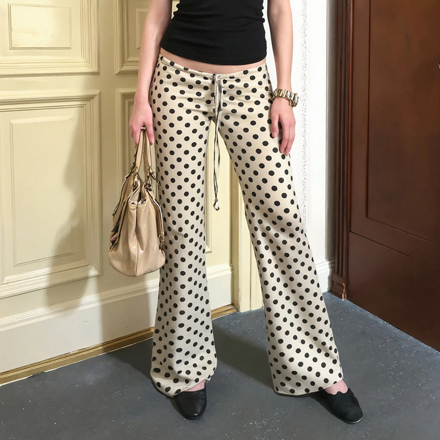 

Retro Polka Dot Printed Micro-pull Pants 2026 Autumn New Loose Casual Low-rise Trousers