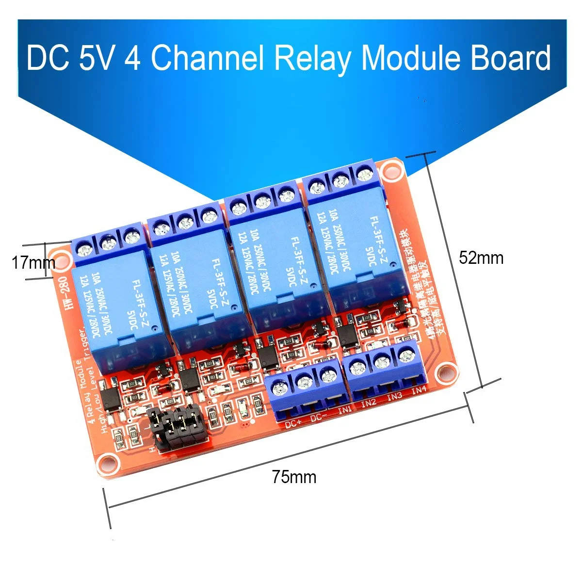 Placa de Relé Módulo Escudo com Optoacoplador, Suporte Alto e Baixo Nível Gatilho, Compatível para Arduino, DC 5V, 4 Canais, 2Pack