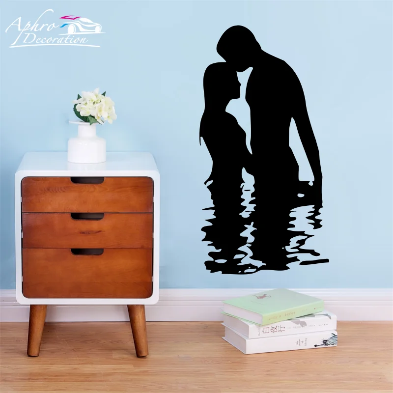 Loving Couple Love In The Sea Romance Bedroom Wall Stickers Home Decor Man Woman Embrace Silhouette Decals Murals bathroom