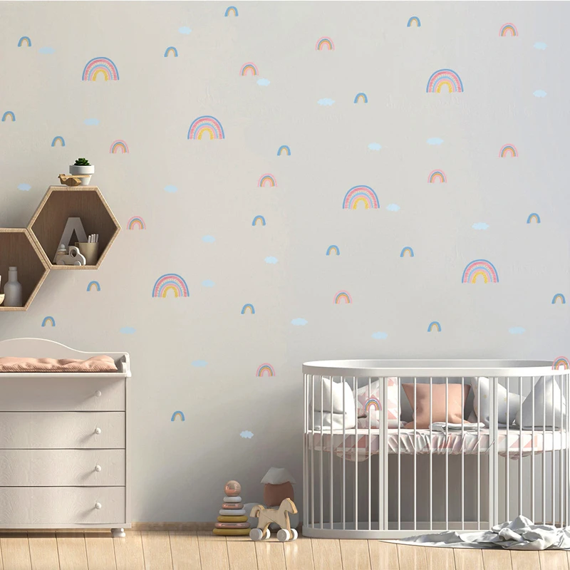 Boho Unique Rainbows Hearts Stars Nursery Wall Sticker Vinyl Removable Wall Art Decals Kids Room Interior Home Decoration Gifts