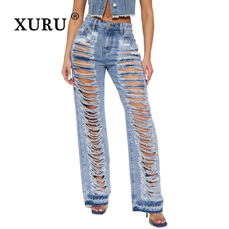 

XURU-Versatile Slim Fit and Sexy Jeans for Women, Worn Out, Micro Elastic Perforated Micro Horn, New, N7-5535