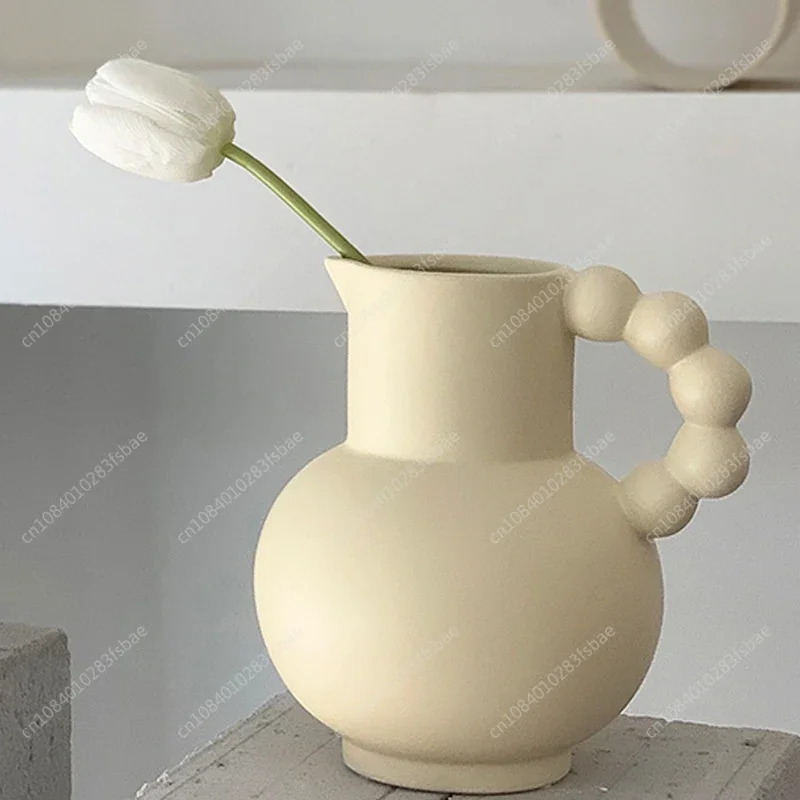 Ins Style Advanced Milk Pot Vase French Ceramic Portable Flower Arrangement Living Room Desktop Decoration