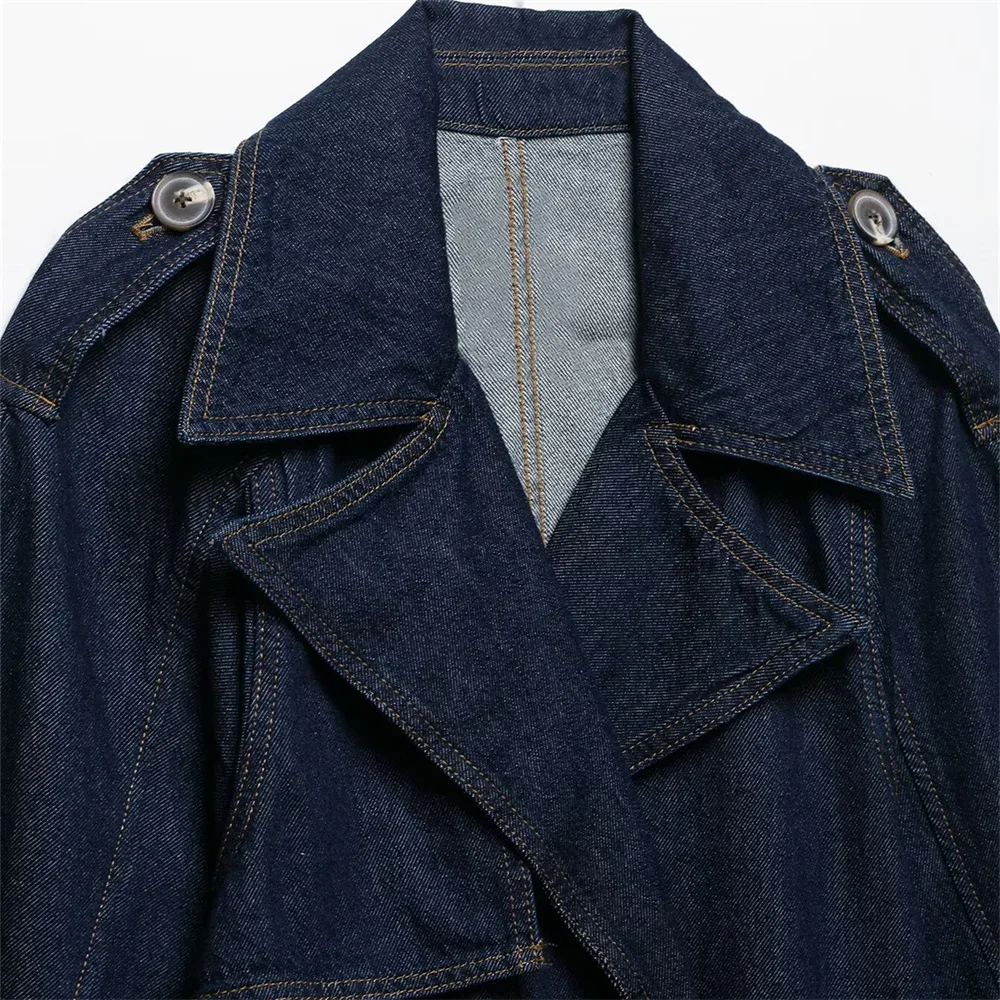 women's spring and summer new product casual loose waistband decoration short and wide design denim trench coat