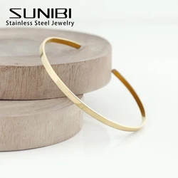 SUNIBI 4mm 6mm Stainless Steel Cuff Gold Color Bracelet Bangle for Women Jewelry Gifts Wholesale Dropshipping