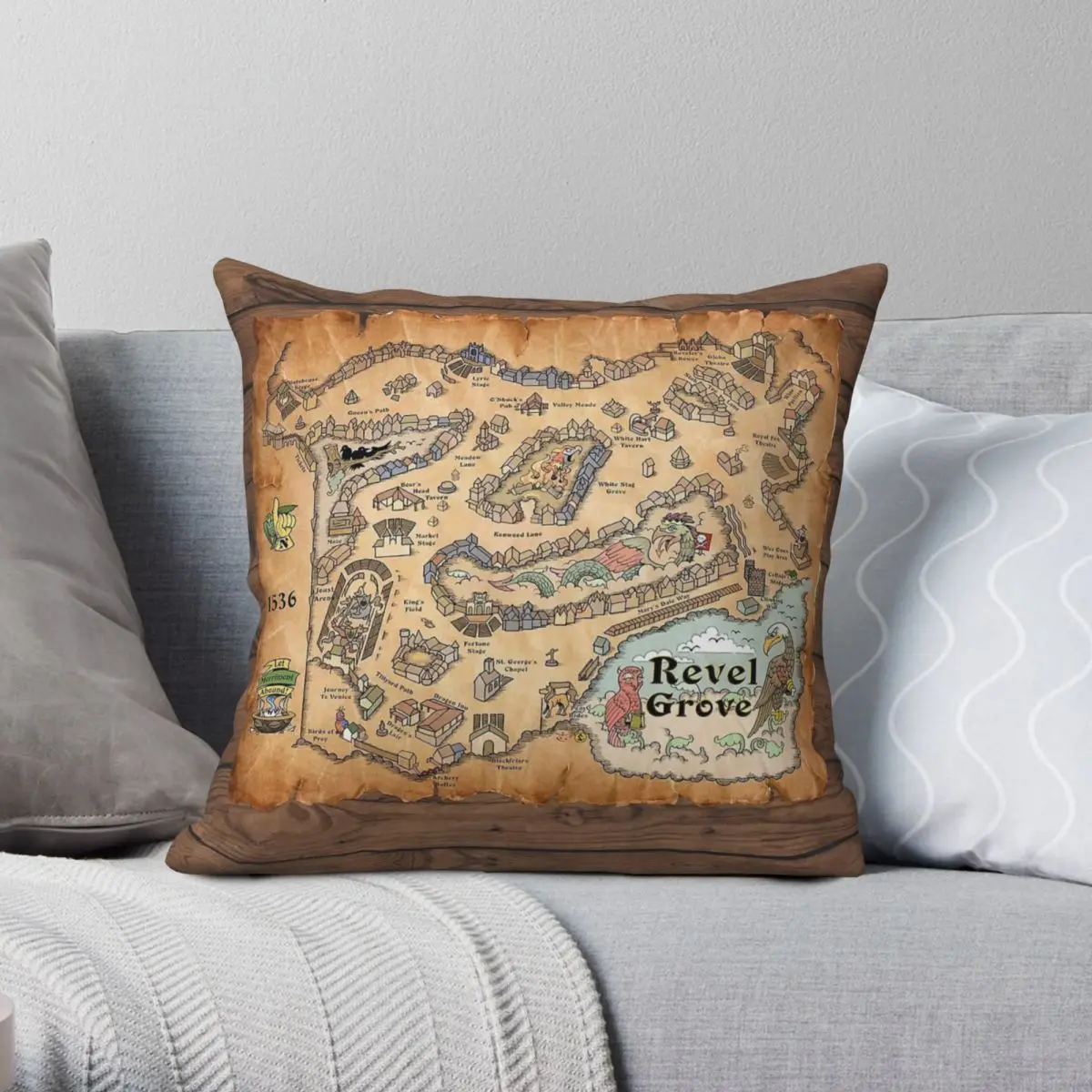 Renaissance Festival Revel Grove Square Pillowcase Polyester Linen Velvet Creative Zip Decor Sofa Cushion Cover 45x45