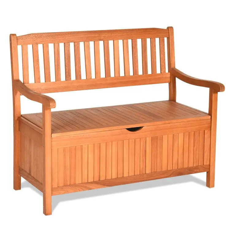 

33 Gallon Wooden Storage Bench with Liner for Patio Garden Porch