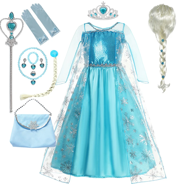 Esa Dress for Girls Esa Costume Snow Queen Long Dress Children Cosplay Birthday Party Gown 2025 Kids Purim Carnival Party Dress