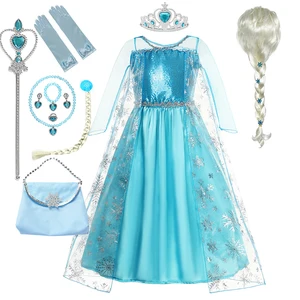 ESA Dress for Girls ESA Snow Costume Queen Long Children Cosplay Birthday Party Dress 2025 Children Purim Carnival Party Dress 10 Main Sales Children's Dresses - №5