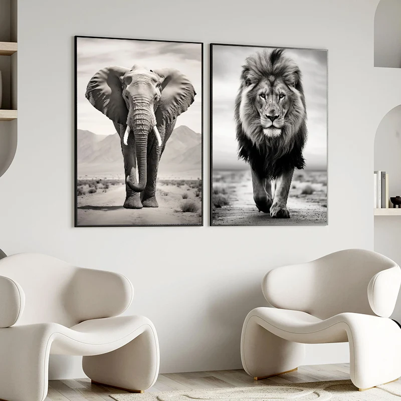 Black and White Lion Elephant Gorilla Canvas Paintings on The Wall Art Posters and Prints Animals Pictures For Living Room Decor