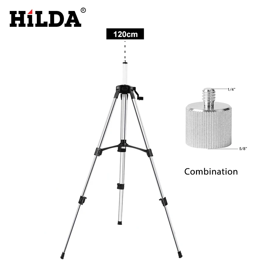 HILDA 1.2M 5/8 Inch Adjustable Height Thick Aluminum Tripod Laser Level Stand Base for Self Leveling