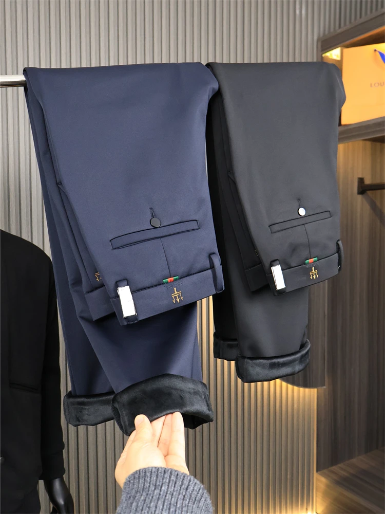 

Мужские повседневные брюки Fce на подкладке с вышивкой West, длинные брюки, однотонные, осенне-зимние, модные, городские, свободный крой