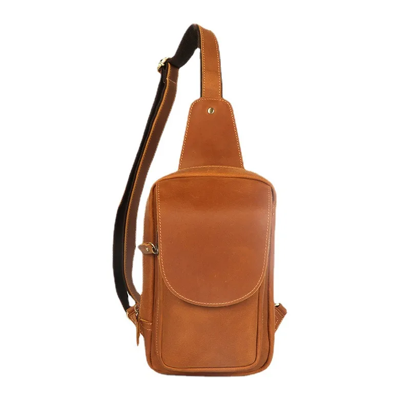 Real Leather Men's Crossbody Chest Bag Casual Outdoor Bicycle Riding Bag Fashionable Shoulder Bag Zipper Closure Leisure Pack view 5