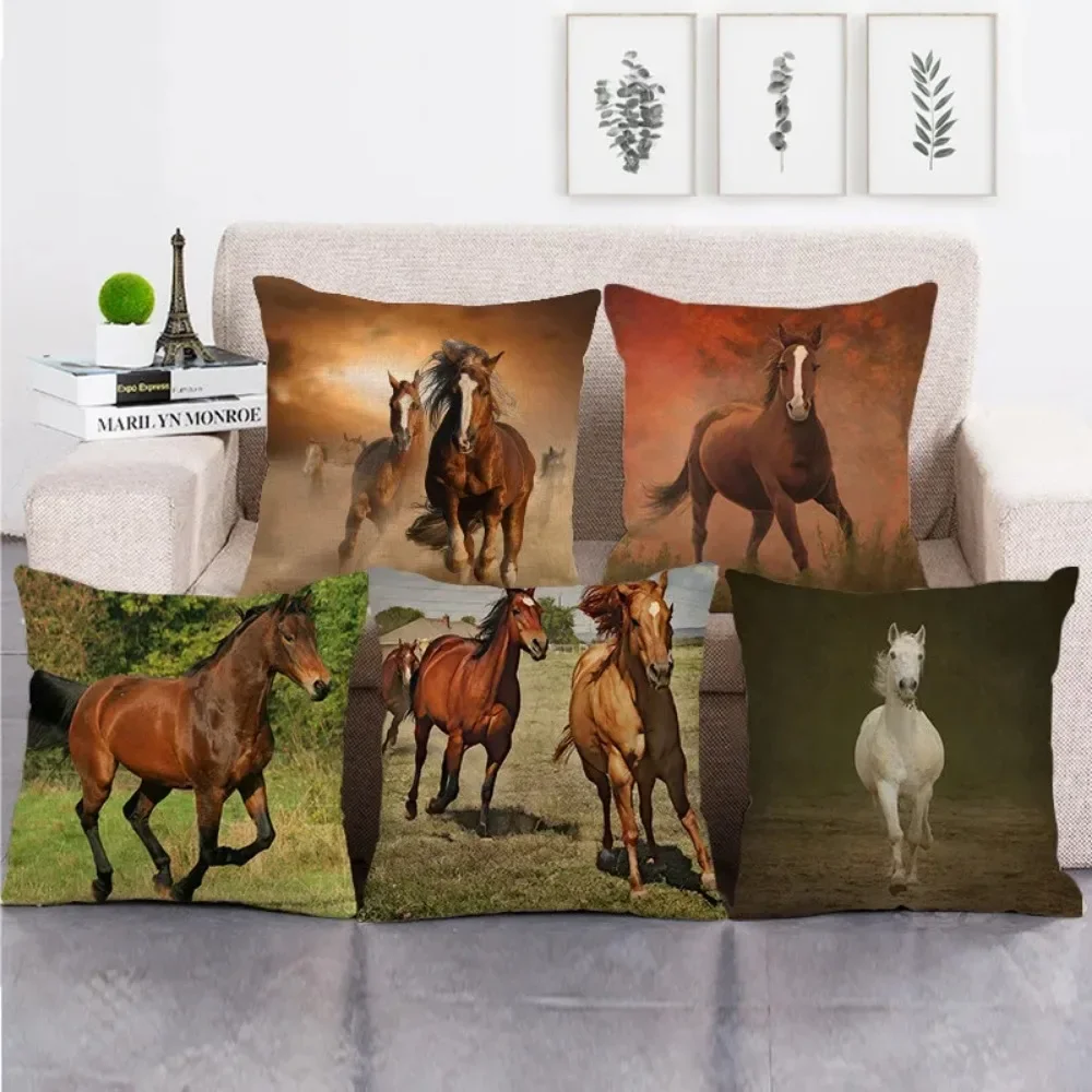 Running horse strike pillow box Animal oil painting pattern covered living room sofa car decoration  case cushion cover