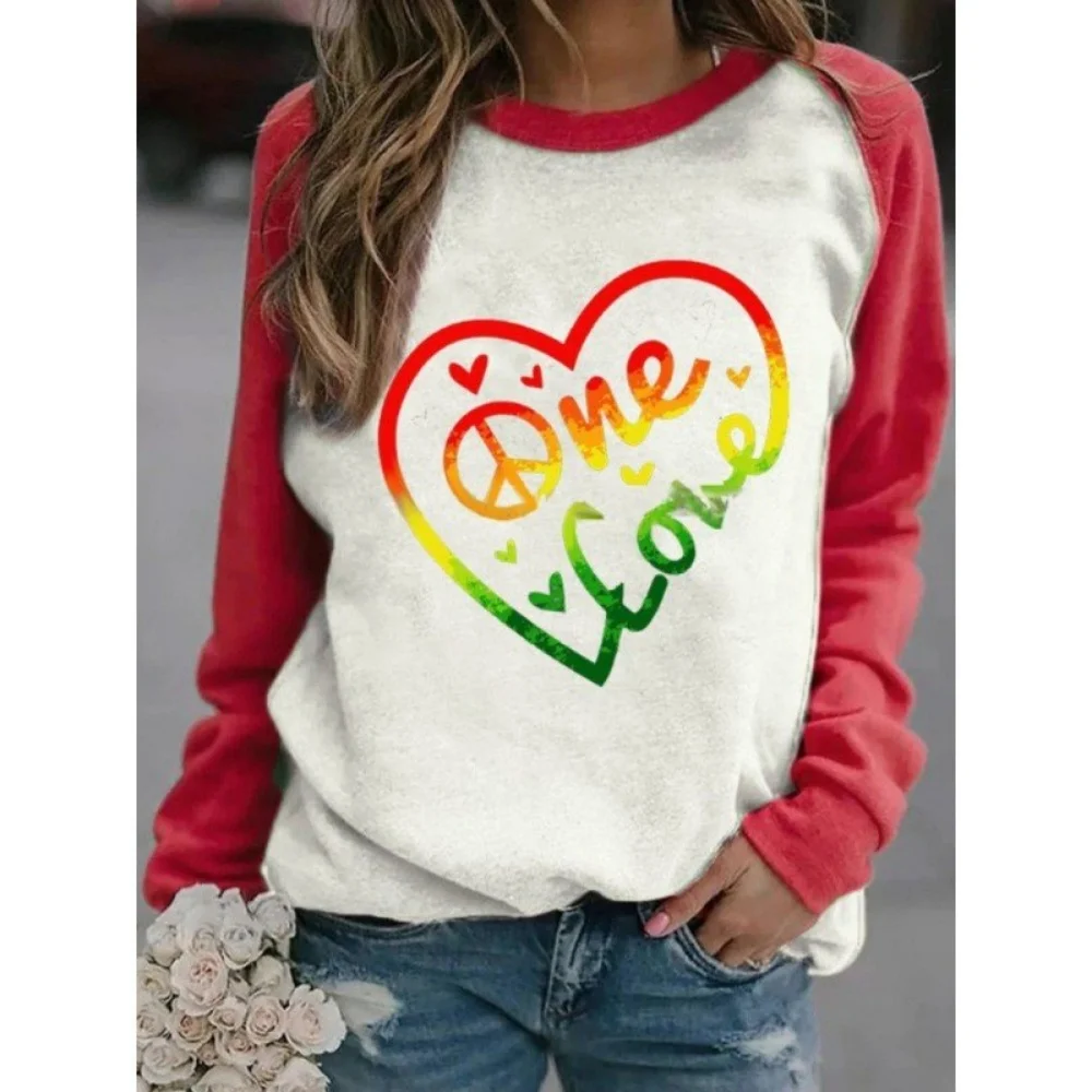 Fashion Cross-border Foreign Trade Women's Long-sleeve Sweatshirts with 3D Heart Valentine's Day Print Patchwork Color-blocking