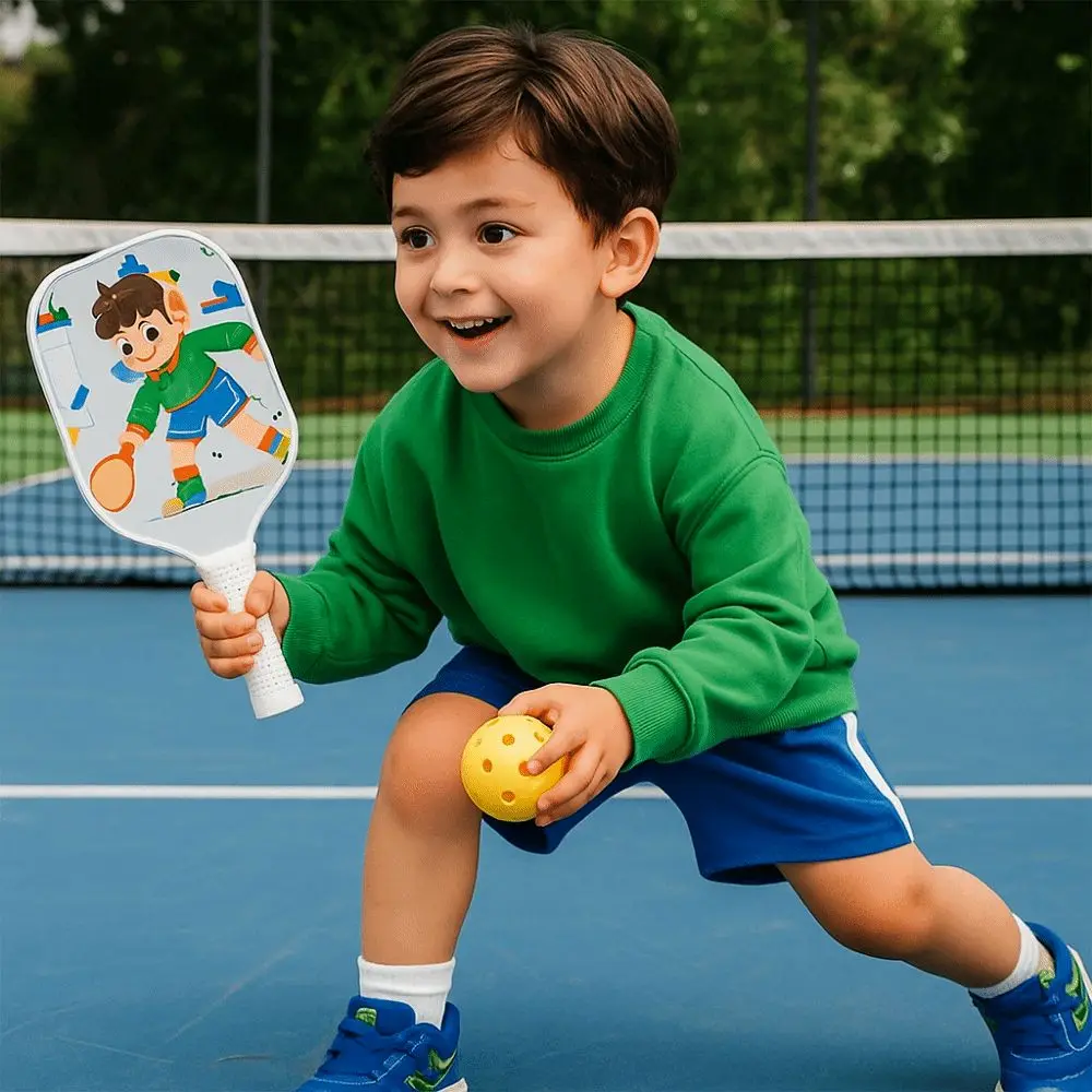 Fotografia 3: Conjunto de Pickleball Infantil com Design de Desenho Animado, Leve e Durável, Conjunto de Raquetes de Pickleball Coloridas com Empunhadura Antiderrapante
