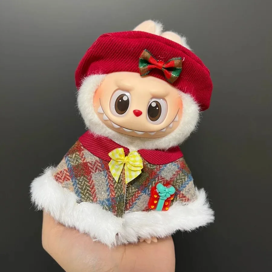 

17cm Mini Plush Doll Clothing Accessories for Labubu Costume Replacement Christmas Little Reindeer Outfit Set (only clothes)