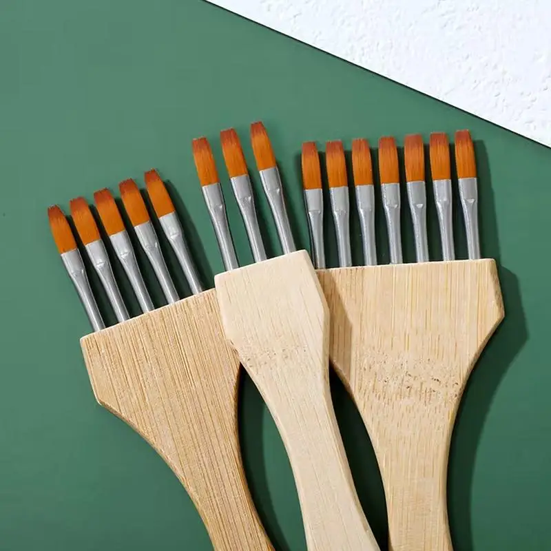 Art Stationery Acrylic Paint Brush Round/Flat Multi-Tooth Comb Brush Nylon Wool Bamboo Handle Watercolor Brush Painting Supplies