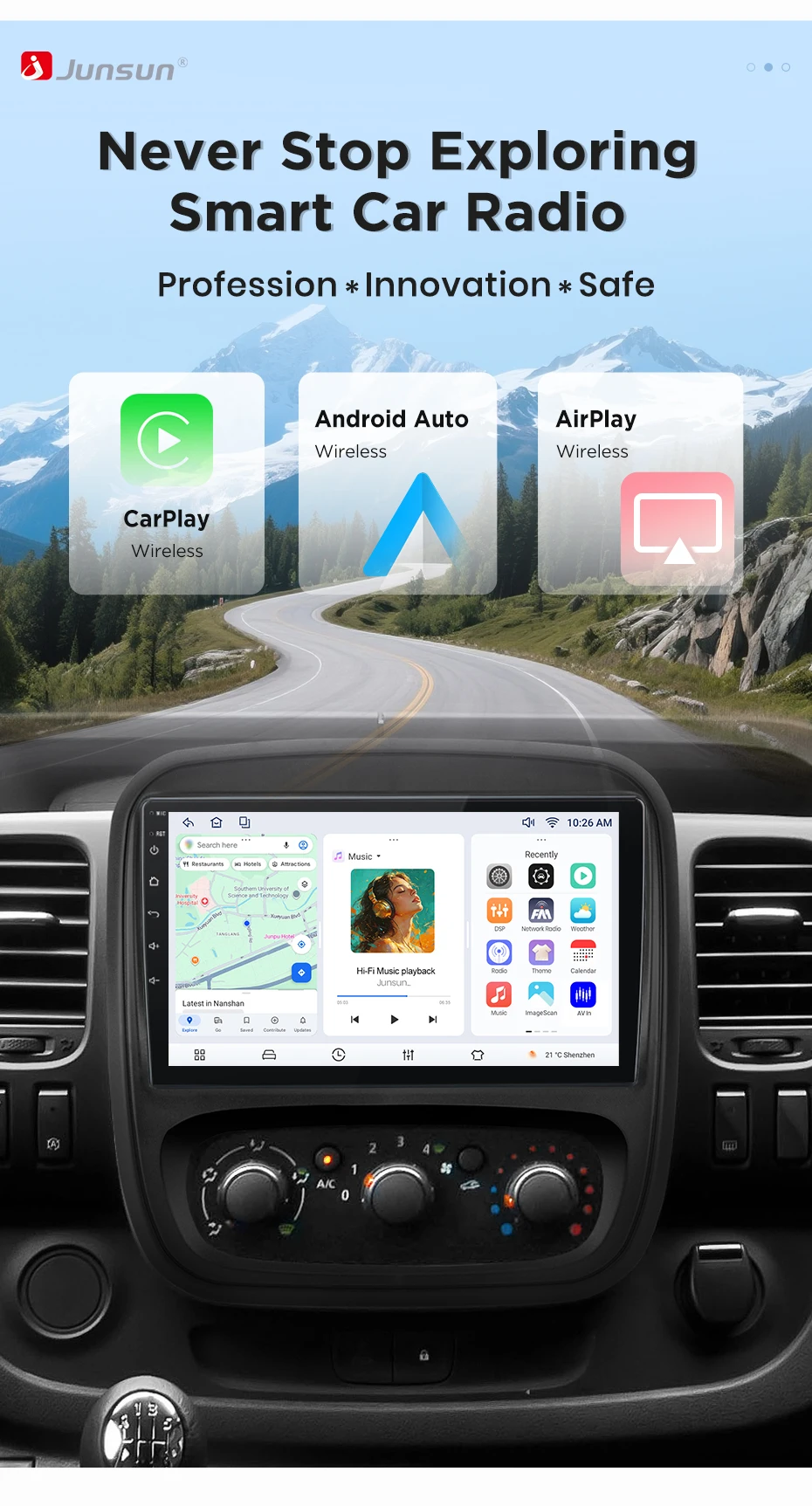 Junsun Android Auto Autoradio für Renault Trafic 3 2014-2021 Opel Vivaro B 2014-2018 Multimedia Wireless CarPlay Smart Intelligent Systems IPS Touchscreen Stereo Videoplayer 2 Din Autoradio Headunit Navigation BT GPS 4G WIFI FM DSP RDS SWC – Detail 4