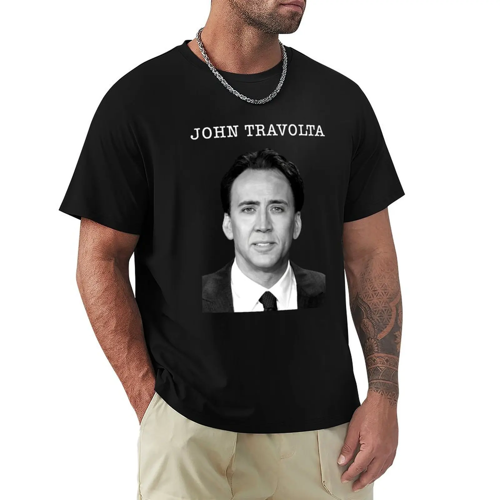 

Nicolas Cage John Travolta Face Off Black T-Shirt funny gifts luxury designer Blouse mens workout shirts