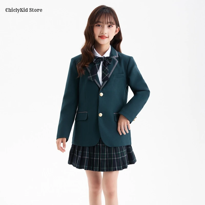Boys Green Blazers Pants School Uniform Girls Jacket Skirt Shirt Tie Suits  Kids Formal Dress Tuxedo Children Student Clothes Set - AliExpress 1501