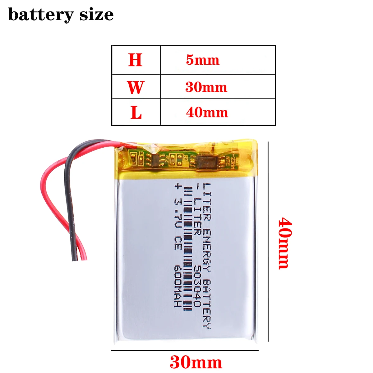 3.7V lithium polymer battery 503040 053040 Rechargeable Li-Po