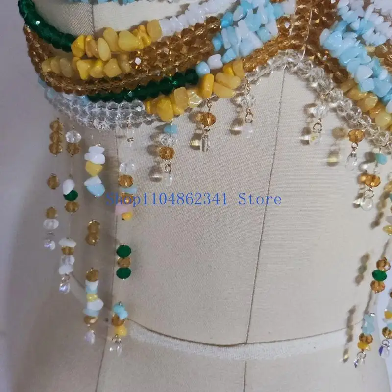 5asd Exotic Colorful Beads Body Jewelry Harness Bra for Women Beach Parties Halter Neck Tassels Chest Chain Bralette