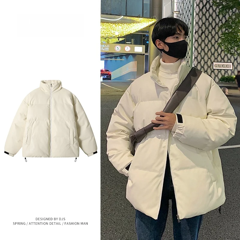 

Men's down Cotton Jaet Thiened Winter Coat Loose PU Leather Bread Sle Outerwear Warm Youth Casual Faionable Coat