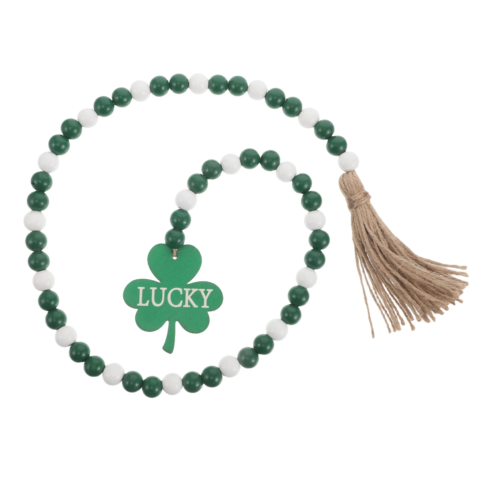 

Shamrock Wooden Bead String Irish Holiday Decorations Beads Centerpieces Green Garland with Tassel Farmhouse Table Vacation