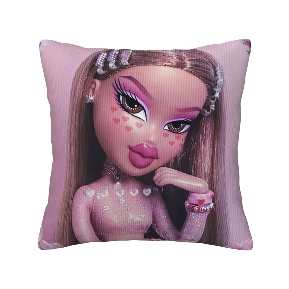 

Hearts bratz meme soft aesthetic pink hearts lollipop rose Soft Cushion Cover Decorative Pillow Case Cover for Home Printed