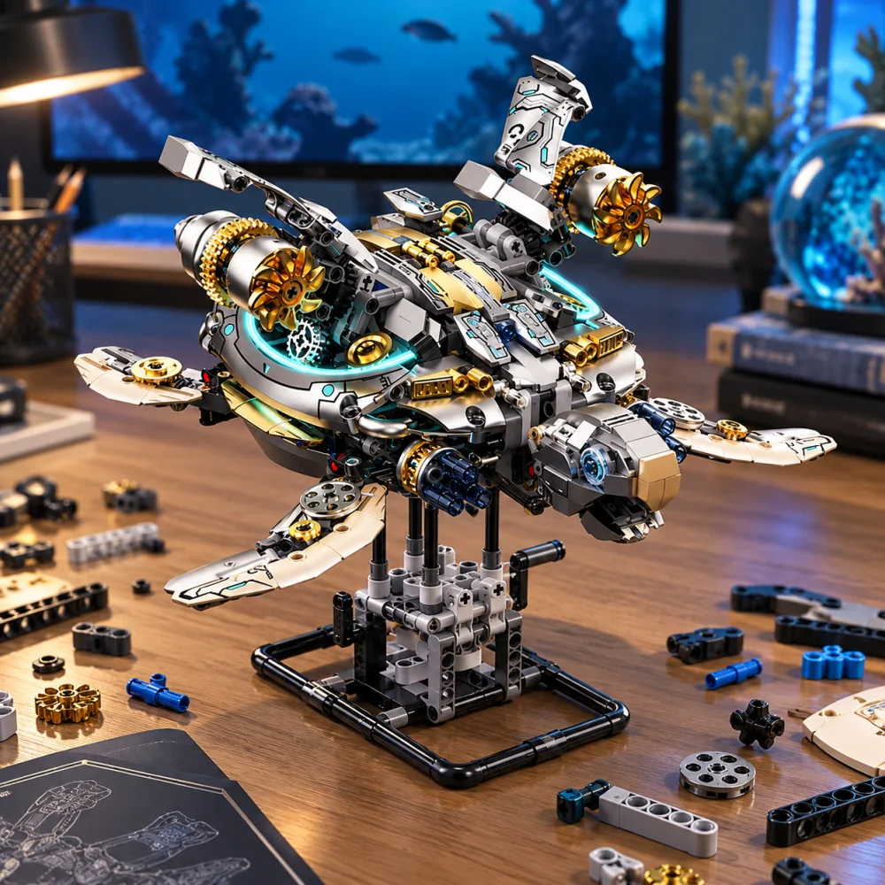 FUNXINEE Mechanical Sea Turtle Building Blocks  Creative DIY Ocean Animal MOC Assembly Model Set Christmas Birthday Gifts Kids