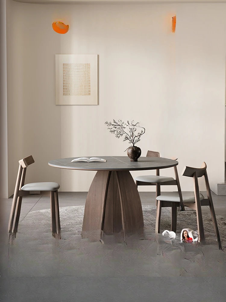 

August Solid Wood Dining Table Round Table Home Modern Simple Walnut Nordic Wabi-sabi Matte Slate Dining Table