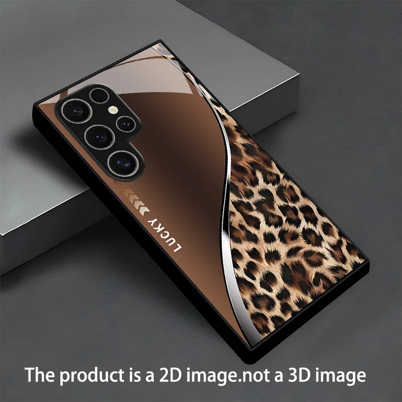 Brown Lucky Leopard Print and Curved Wave Lines. Suitable for Samsung Galaxy Galaxy  S26/S25/S24/S23/S22/S21 and other models