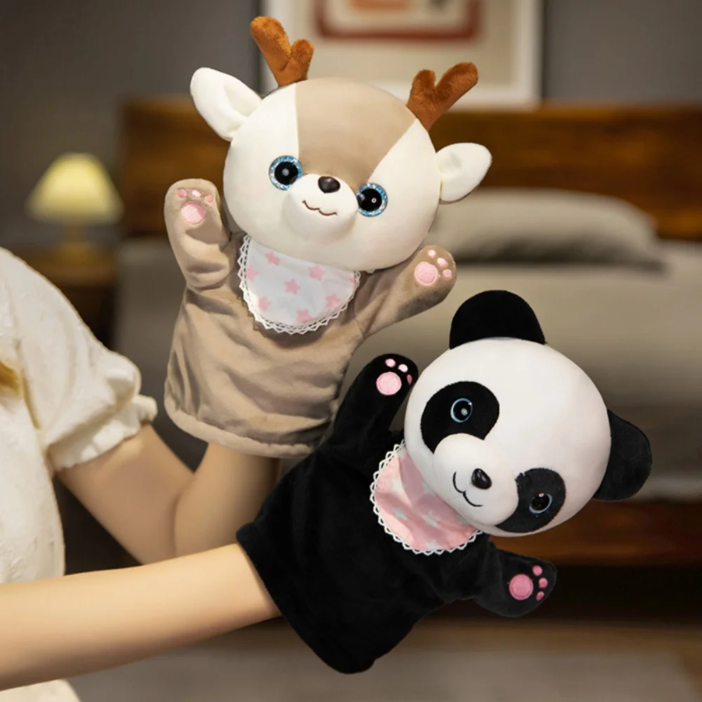 Cute Cartoon Animals Hand Puppet Plush Dolls Kawaii Panda Shiba Inu Deer Squirrel Educational Toys Birthday Gift