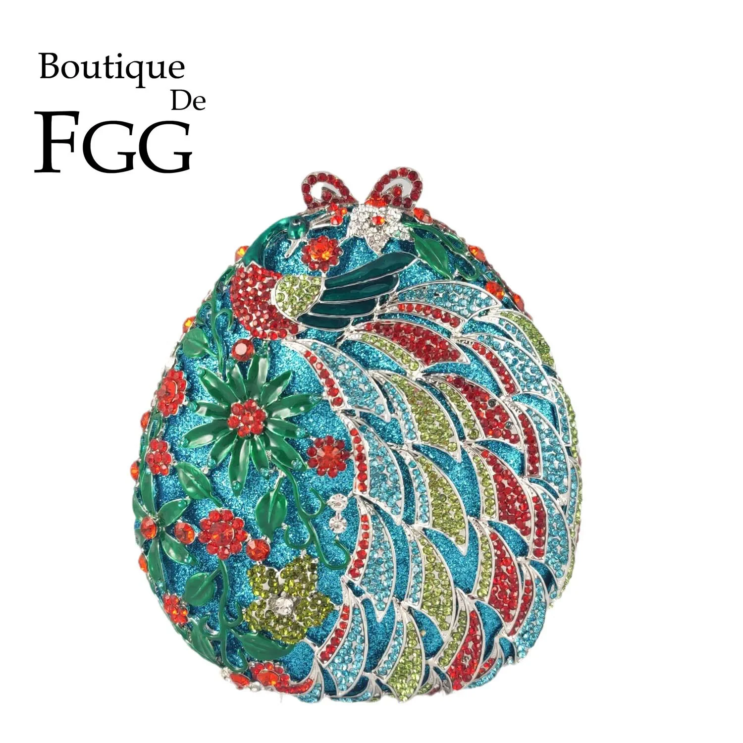 

Boutique De FGG Egg Shape Peacock Clutch Purse Women Crystal Evening Handbags Wedding Party Dinner Rhhinestone Minaudiere Bags