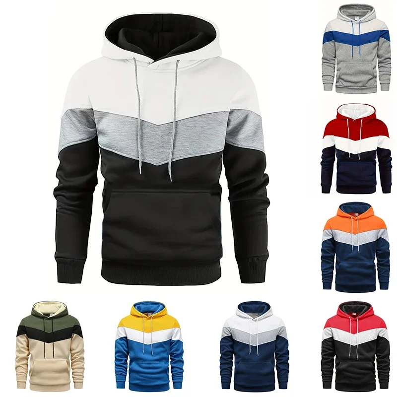 Herren Patchwork Kapuze Sweatshirt Hoodies Kleidung lässig lose Fleece warme Streetwear männliche Mode Herbst Wintersport Outwear
