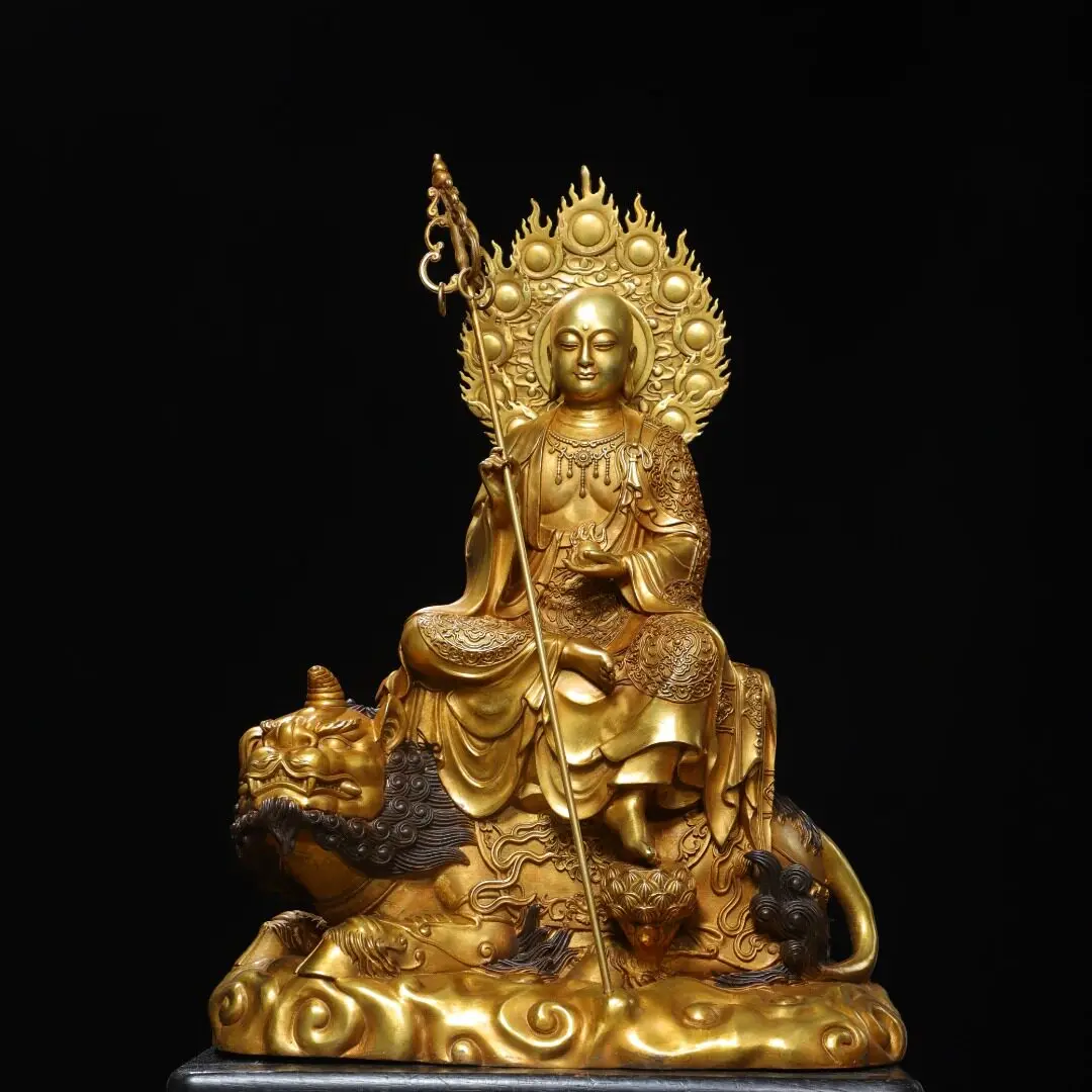 Large Ksitigarbha Di Ting Statue Pure Copper Gold Plated Temple Home Altar Vintage Decorative Figurine