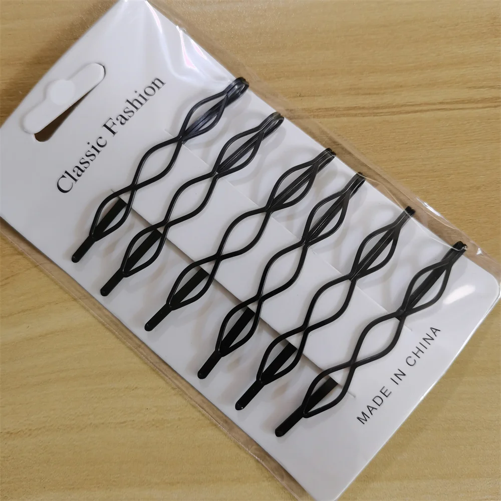 6 Teile/satz Schwarz Haar Clip Pins Wellenförmige Mode Haarnadeln Metall Barrettes Unsichtbare BB Clip Welle Hairgrip Haar Clips Zubehör – Detail 4